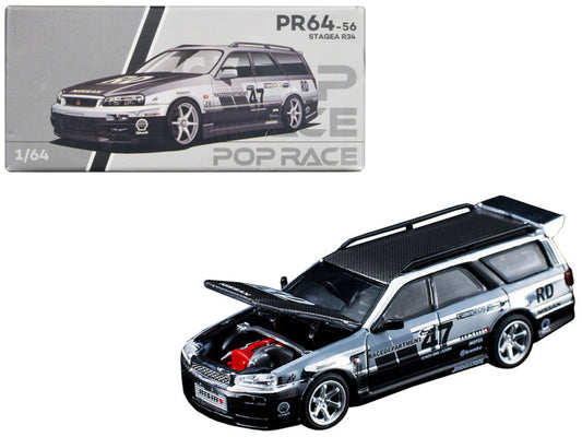 Nissan Stagea RHD (Right Hand Drive) #47 Race Department Chrome with Graphics 1/64 Diecast Model Car by Pop Race