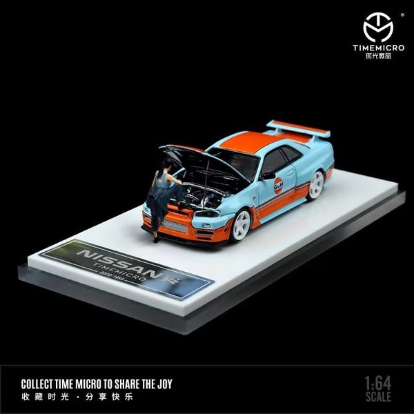 TIMEMICRO 1:64 GTR34 Skyline GULF OIL - With Figurine