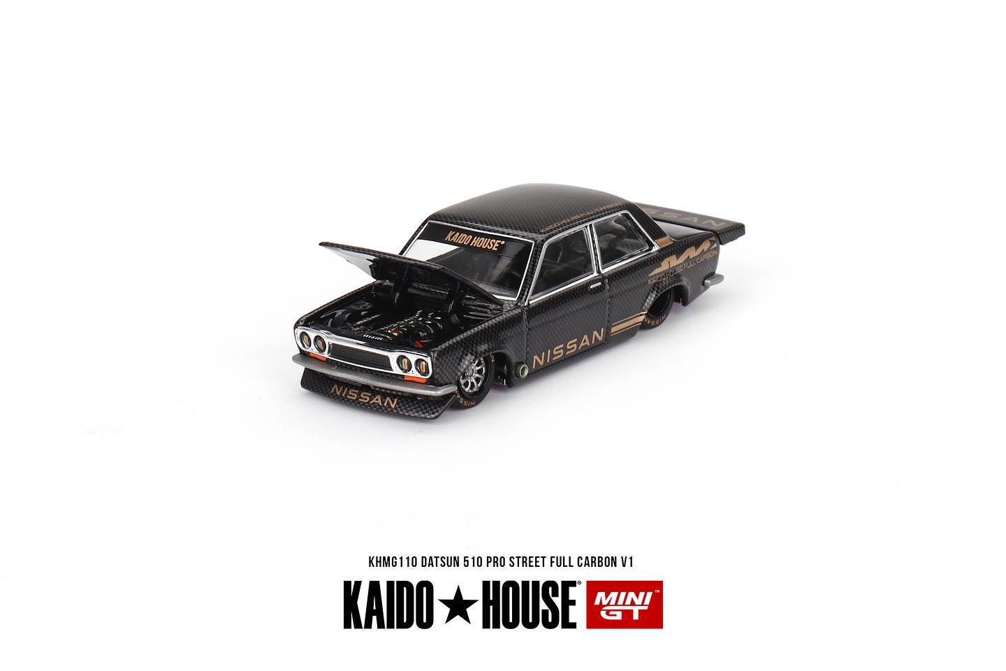 Kaido House x Mini GT 1:64 Datsun 510 Pro Street Full Carbon V1- Black Carbon