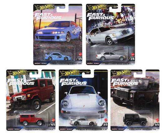 Hot Wheels 1:64 Fast & Furious Premium 2024 Mix G - Porsche Merc Land Cruiser Land Rover Integra