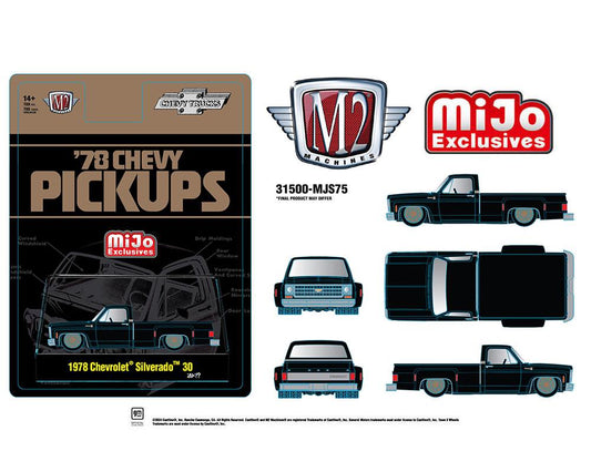 (PRE ORDER) M2 Machines 1:64 1978 Chevrolet Silverado 30 Truck Limited Edition – Semi Gloss Black – Mijo Exclusives