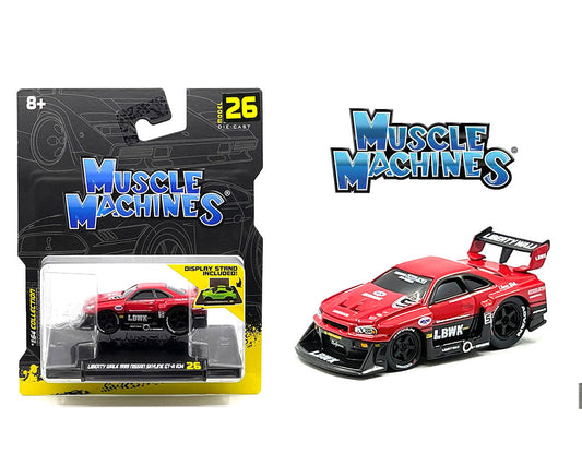 Muscle Machines 1:64 LBWK Liberty Walk 1999 Nissan GT-R R34- Red