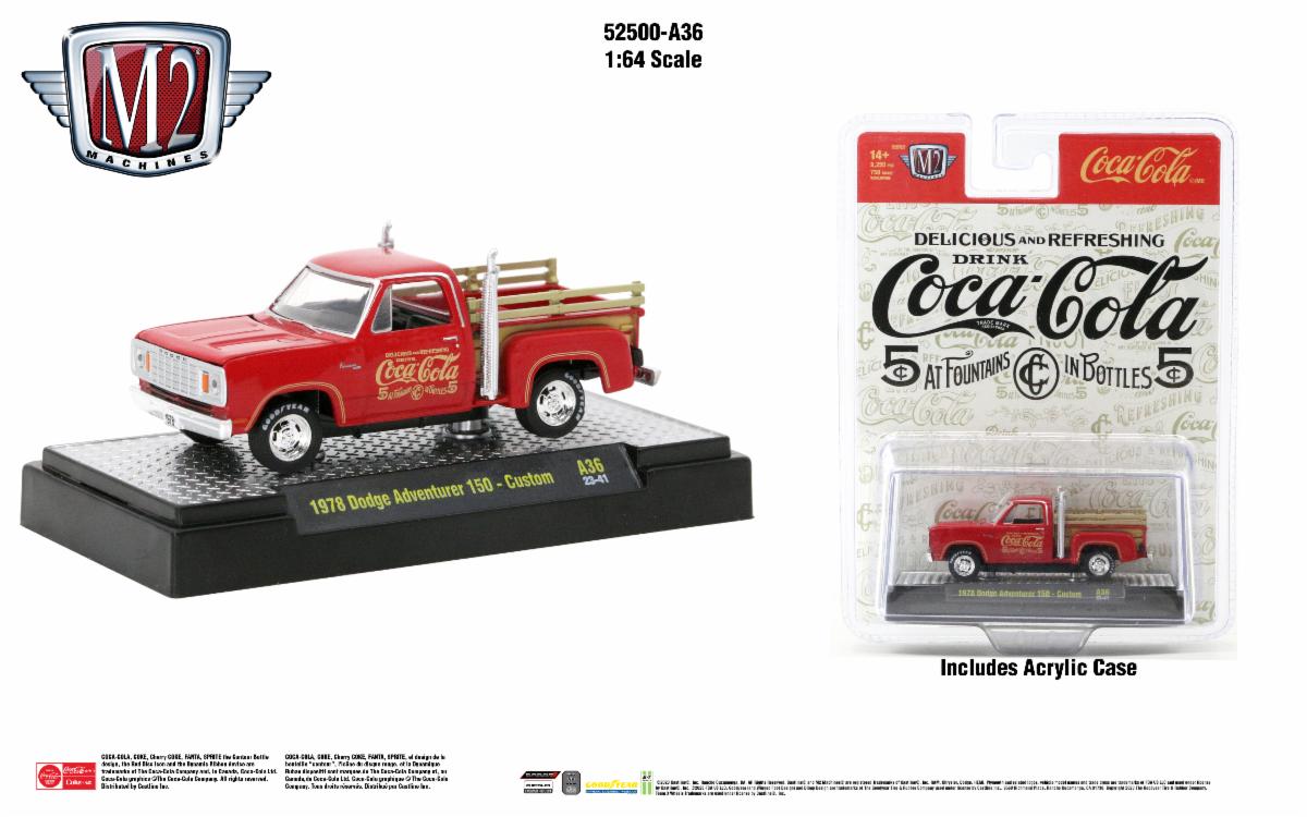 M2 Machines 1:64 Coca-Cola 2023 Release 36 - 1978 Dodge Adventurer 150 – Custom – Red