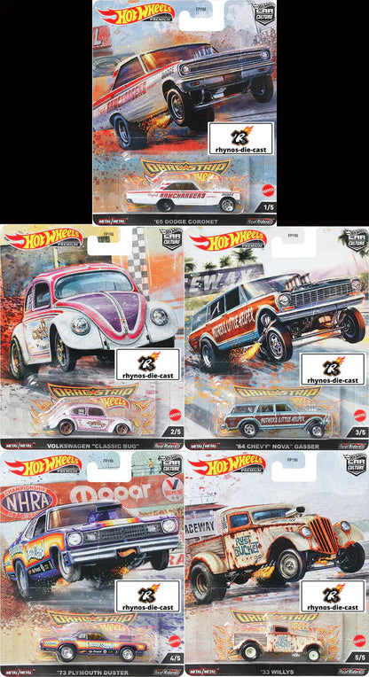 HOT WHEELS 2022 CAR CULTURE DRAG STRIP DEMONS SET OF 5 - DAMAGED CARDS