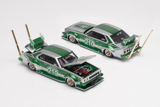 (PRE ORDER) SKYLINE C210 KAIDO RACER (BOSOZOKU STYLE) - SILVER/GREEN - POP RACE 1:64