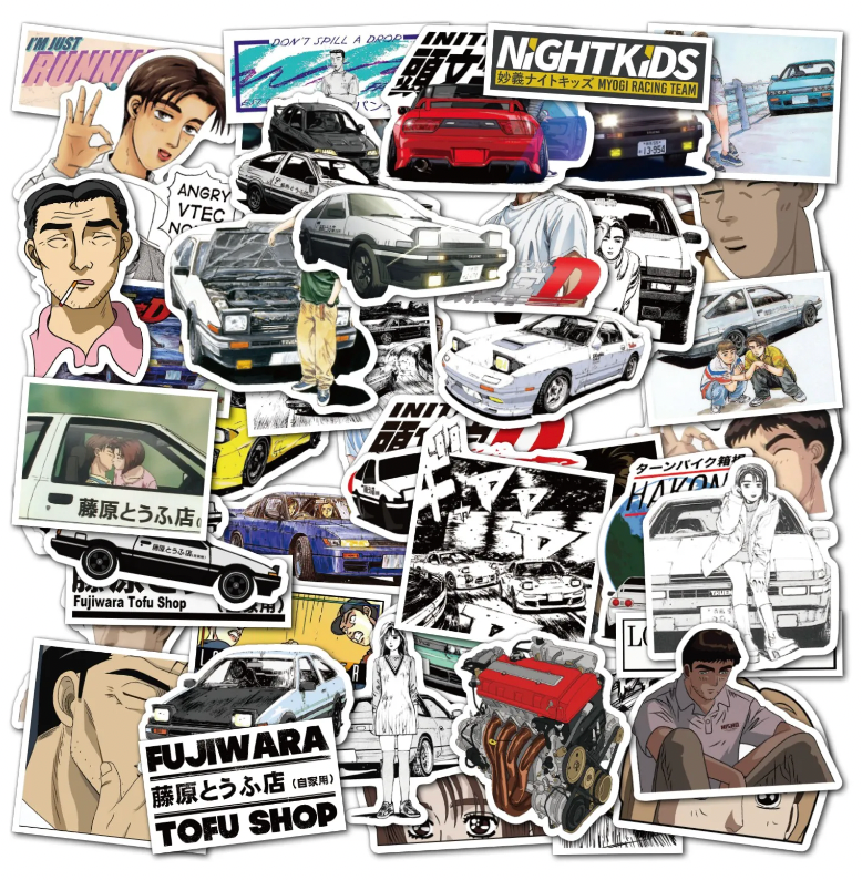 10 x Random Cartoon Stickers - Initial D / JDM