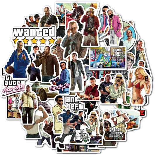 10 x Random Cartoon Stickers - GTA Grand Theft Auto