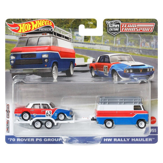 2023 HOT WHEELS TEAM TRANSPORT "70 ROVER P6 GROUP 2 & HW RALLY HAULER #55