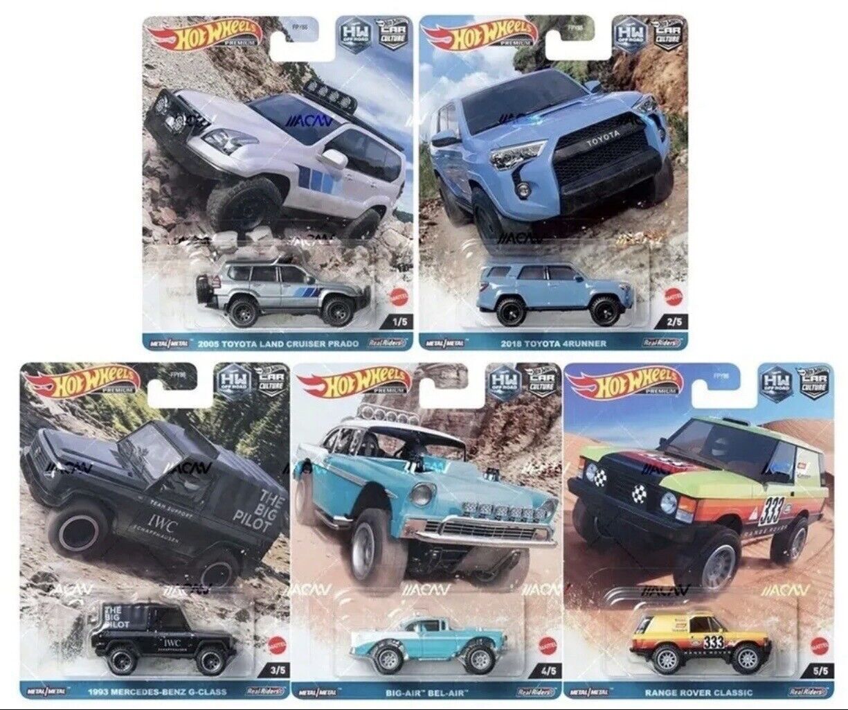 HOT WHEELS 2023 CAR CULTURE - HW OFFROAD - SET OF 5 - TOYOTA MERCEDES RANGE ROVER BIG AIR BEL AIR