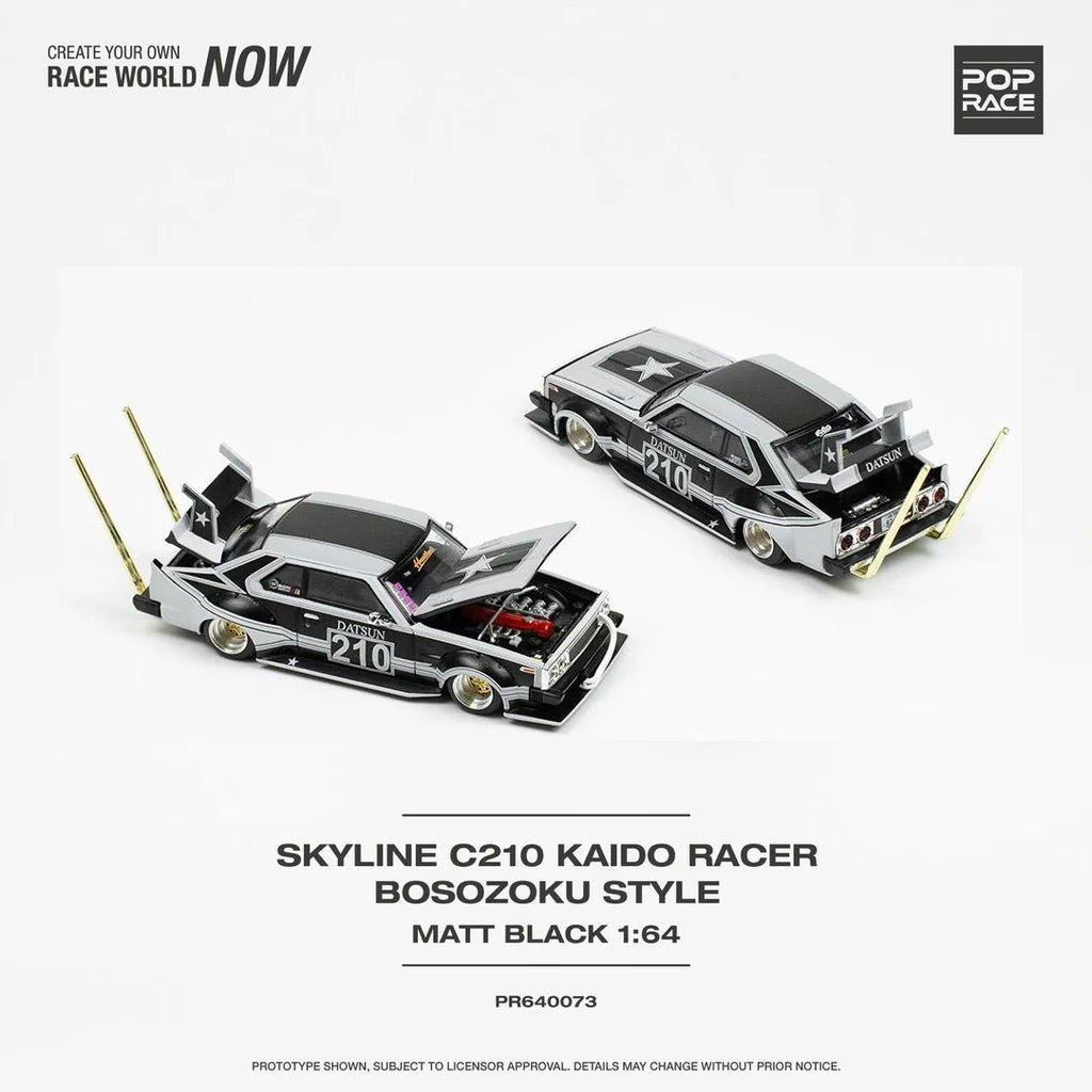 POP RACE - PR640073 - Skyline C210 Kaido Racer - Bosozoku Style Matte Black (CHASE AT RANDOM)