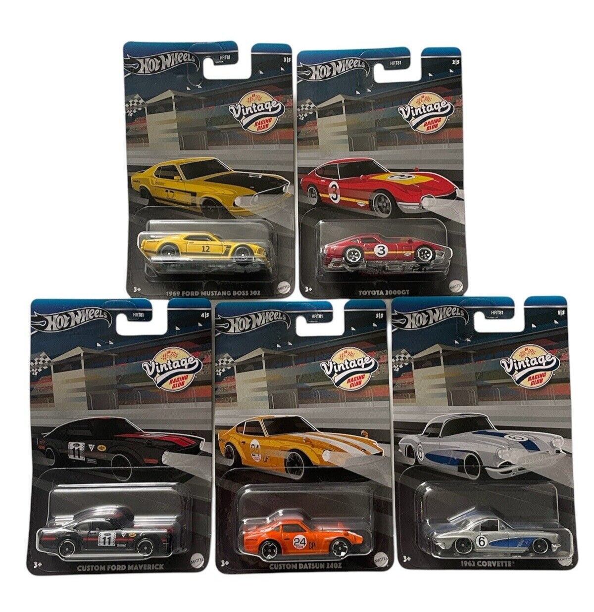 2024 HOT WHEELS VINTAGE RACING CLUB CASE B - SET OF 5 - DAMAGED CARDS