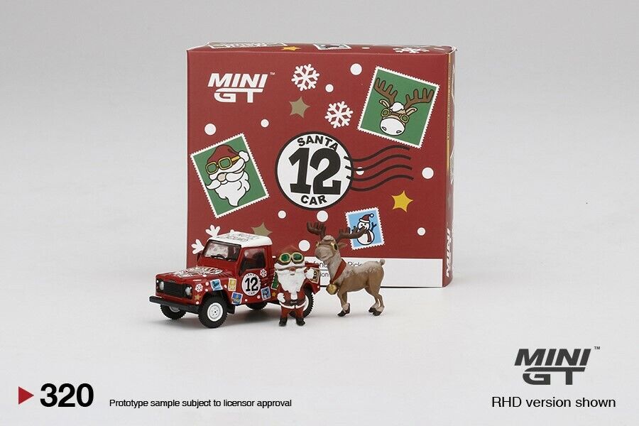 Mini GT 1:64 Land Rover Defender 90 Pickup 2021 Christmas Santa Claus & Deer New