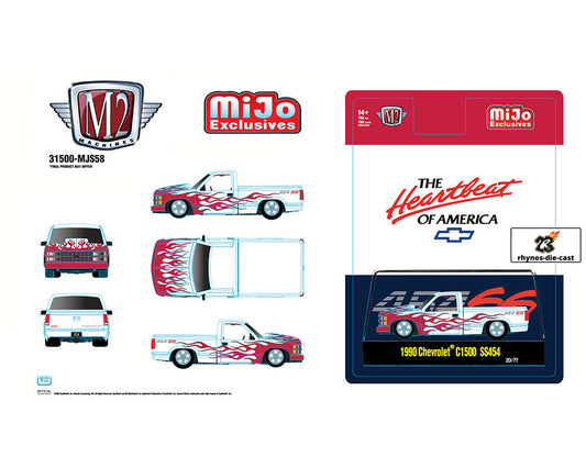 M2 Machines 1:64 1990 Chevrolet C1500 SS454 White w/Red Flames – Mijo Exclusives