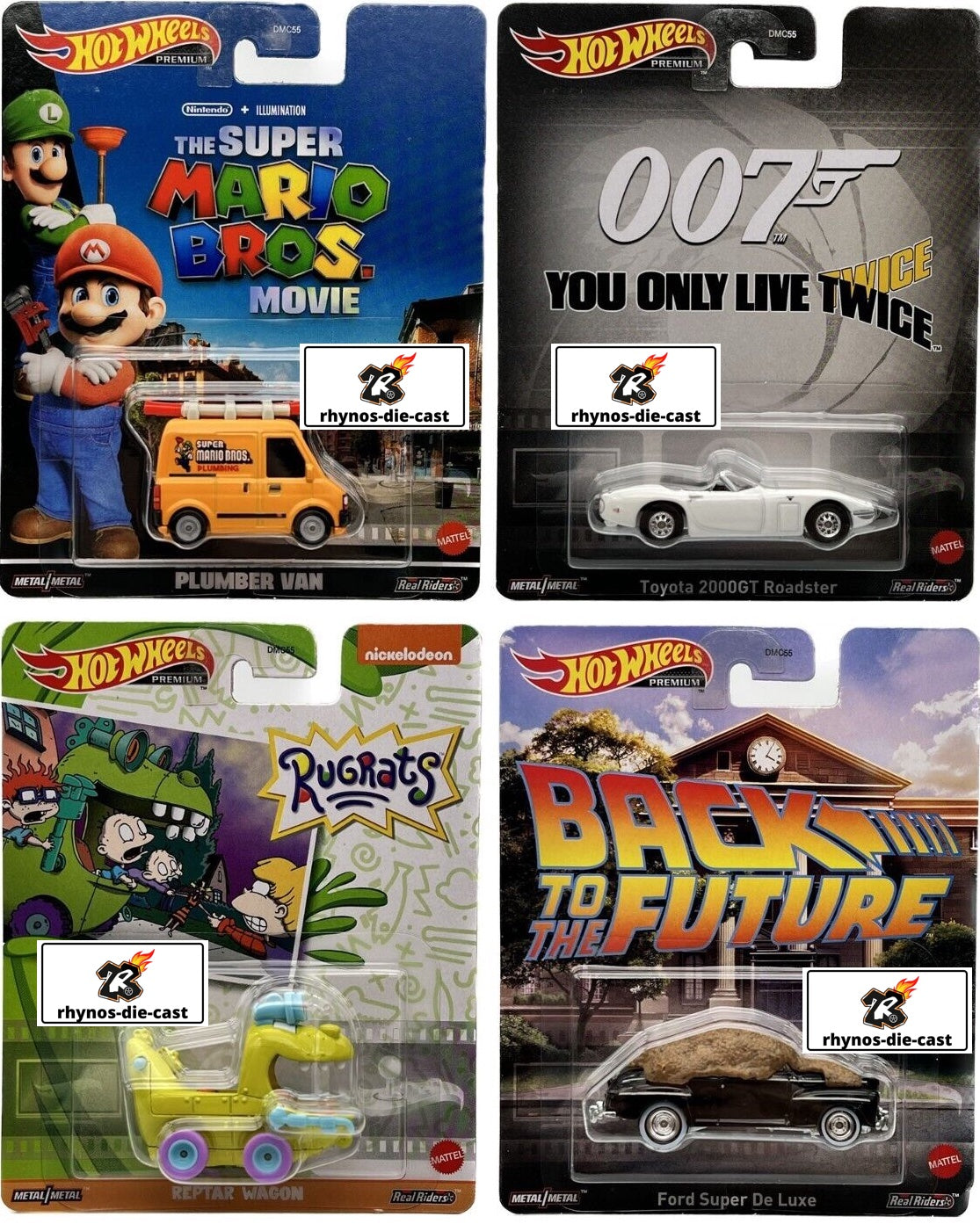 Hot Wheels 2023 Retro Entertainment P Case 4 Pcs Set - Mario Bros - Back to the Future - 007 - Rugrats