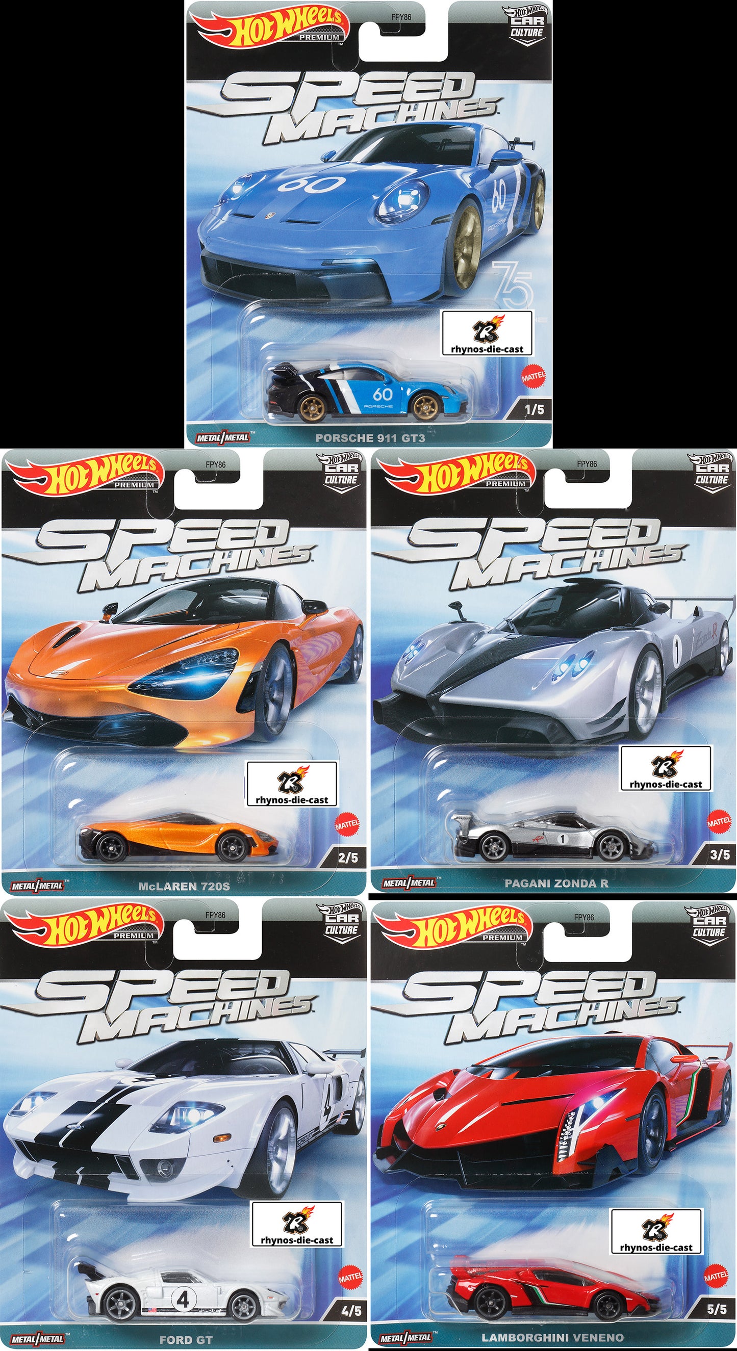 HOT WHEELS 2023 CAR CULTURE SPEED MACHINES SET OF 5 - PORSCHE McLaren Pagani Lambo Ford